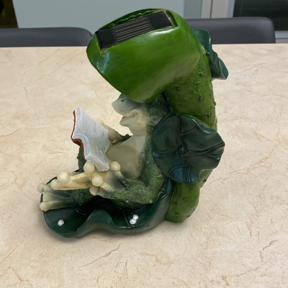 Solar Powered Frog Reader Garden Decor - Picture 5 of 13